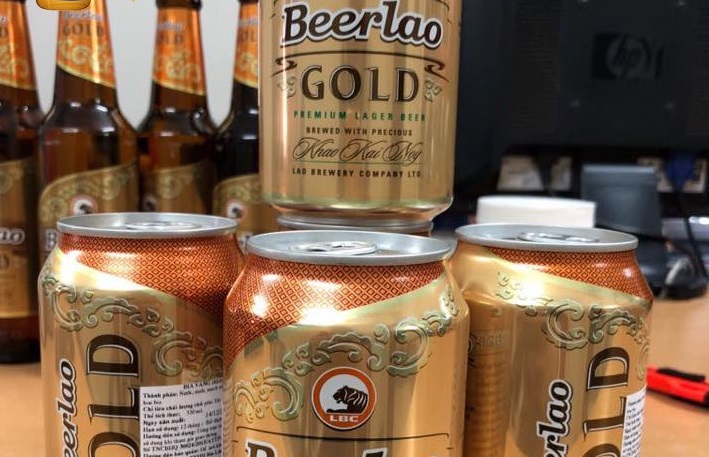 Két bia Lào lon gold 330ml 5